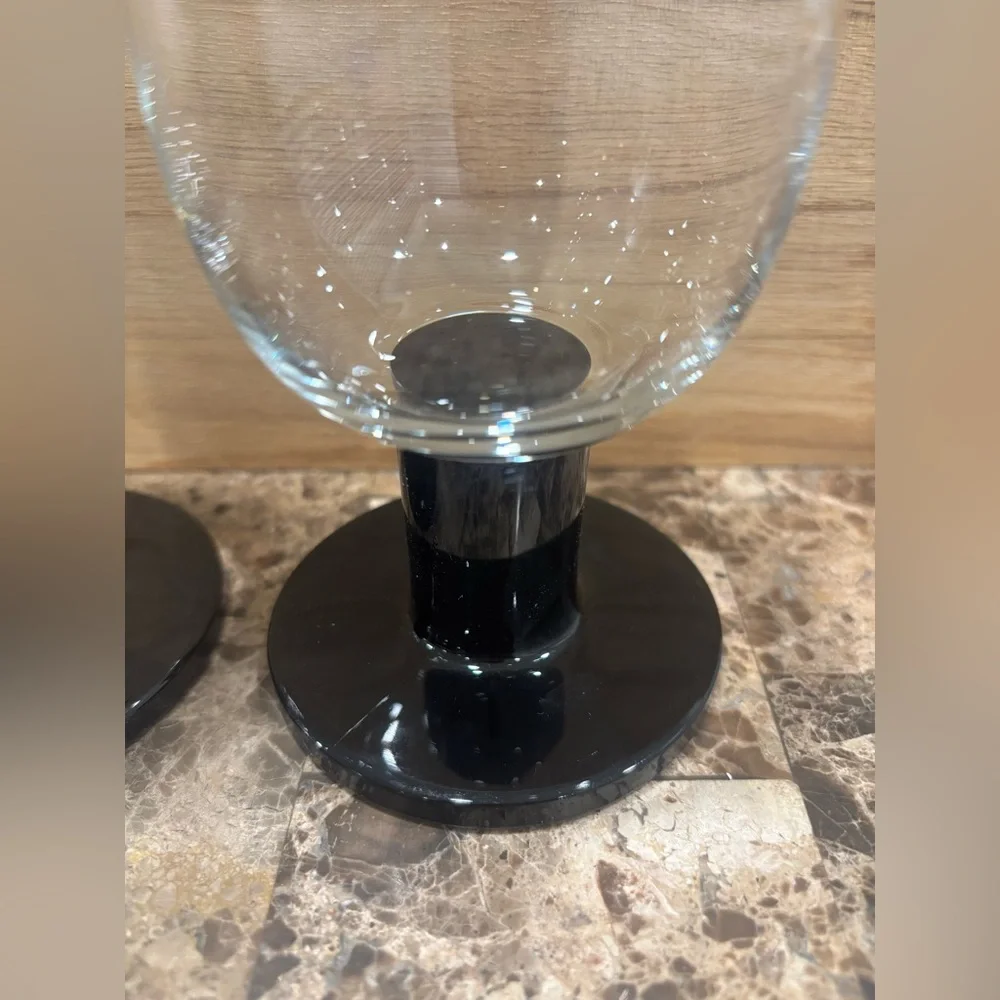 CRATE & BARREL Viva Black vintage Steam Water Wine Glasses Goblets Set of 2